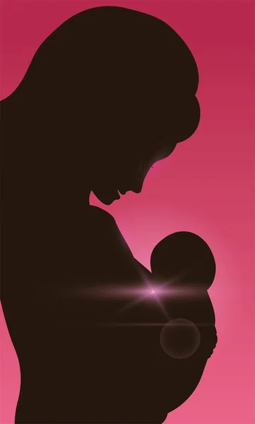 Όμορφη Backlighting Σιλουέτα Της Αγάπης Μαμά Μωρό Της Στην Αγκαλιά — Διανυσματικό Αρχείο