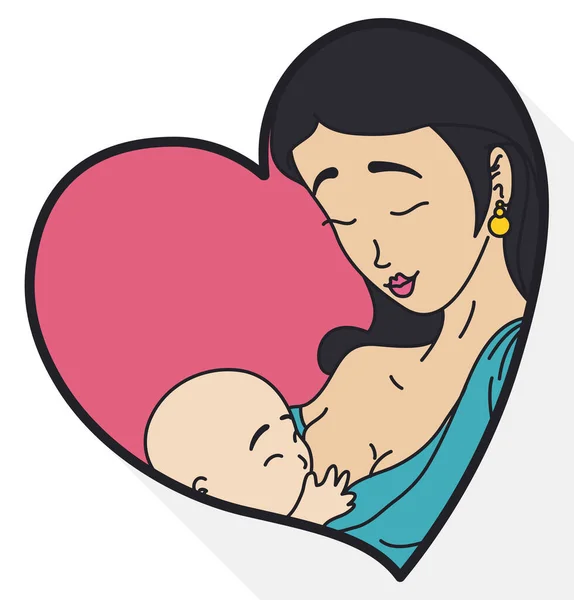 Sevecen Esmer Bir Annenin Bebeğiyle Birlikte Kocaman Bir Kalbi Var — Stok Vektör