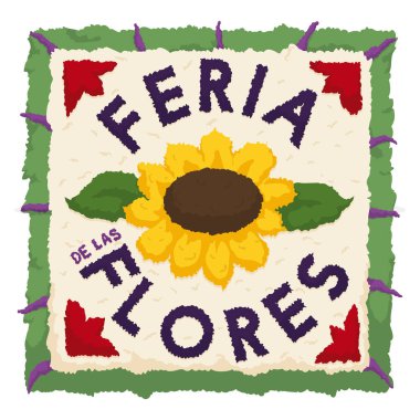 Çiçek Festivali için çiçek, yaprak ve metni İspanyolca olan kare şeklinde Silleta 'nın anısına - ya da' Feria de las Flores '.
