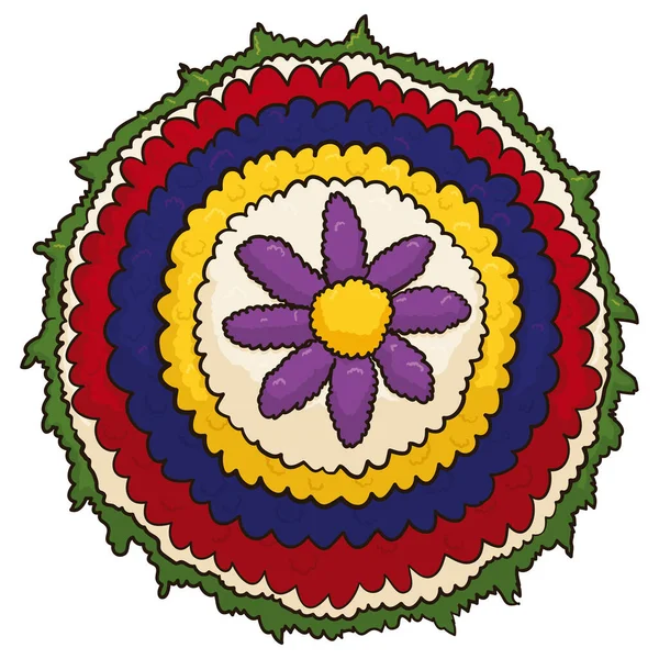 Tradiční Silleta Květinami Kolumbijské Vlajky Barvy Kulaté Květinové Aranžmá Připraven — Stockový vektor