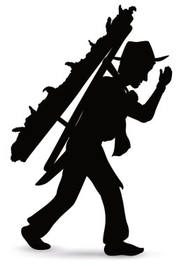 Bir Silletero erkeğinin izole edilmiş silueti Çiçek Festivali 'nde çiçek aranjmanı yapıyor..