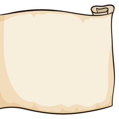 Çizgi film tarzında eski dokusu olan, soldan sağa doğru katlanmış kadim parşömen..