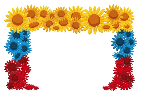 Kolombiya Bayrağı Renginde Çiçeklerle Yapılmış Çerçeve Sarı Mavi Kırmızı — Stok Vektör