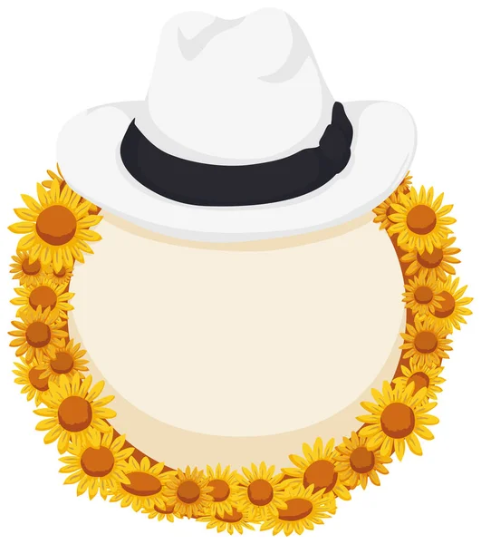 Modèle Bouton Décoré Marguerites Jaunes Chapeau Paisa Blanc Traditionnel Dans — Image vectorielle