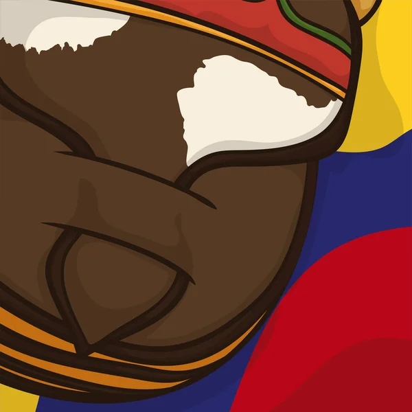 Close Van Een Leren Draagtas Een Colombiaanse Tricolor Vlag — Stockvector