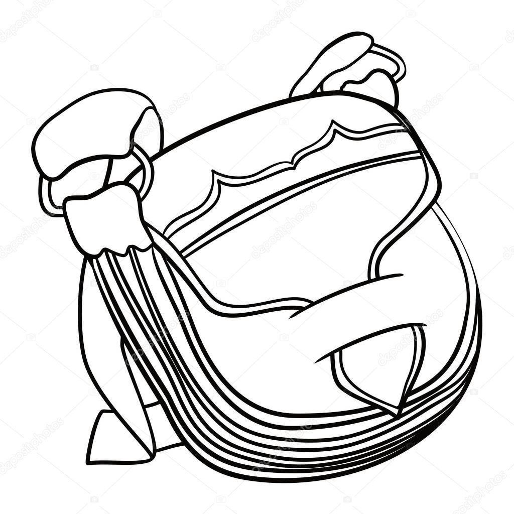 Isolated Colombian carriel bag -a satchel in the paisa culture- in outlines, black and white, ready for coloring activities.