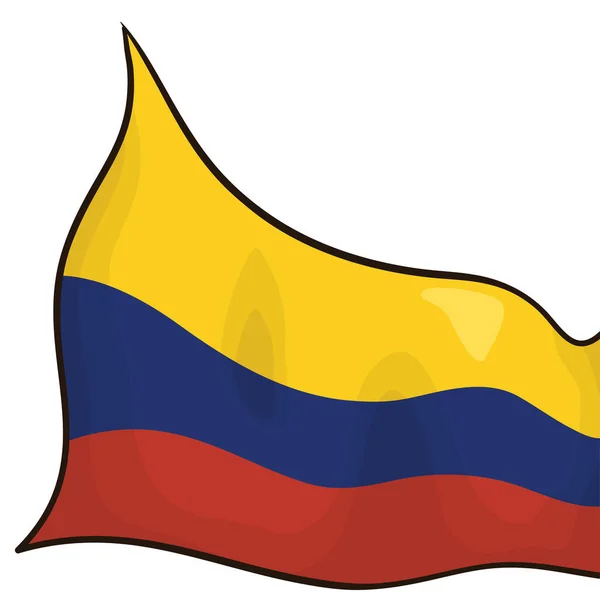 Ondeando Bandera Tricolor Colombia Desde Derecha Estilo Dibujos Animados Esquemas — Vector de stock