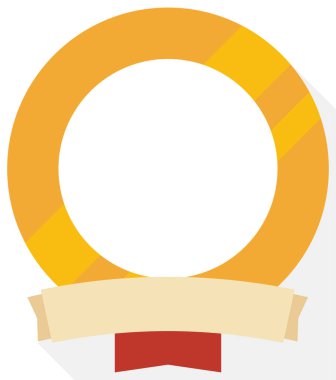 Altın yüzük, parşömen ve kırmızı kurdeleyle süslenmiş, düz stil ve uzun gölge şeklinde..