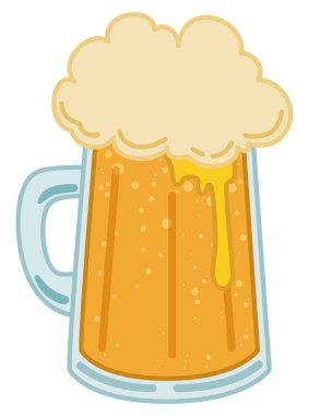 İzole cam tankard, saplı ve lezzetli birayla dolu, beyaz arka planda düz stil..