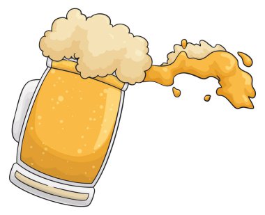 Lezzetli köpüklü bira, eğik bir bardakta servis edilir ve çizgi film tarzında dökülür..