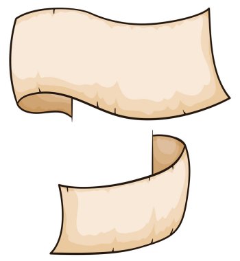 Beyaz arkaplan üzerinde çizgi film tarzında, kurdele gibi eski kaydırma şablonları.