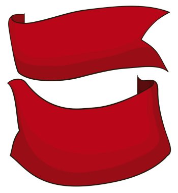 Beyaz arkaplan üzerinde çizgi film tarzında boş alanı olan dekoratif kırmızı kurdeleler.