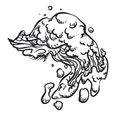 Beyaz arkaplan üzerine elle çizilmiş köpükle dökülen sıvı.