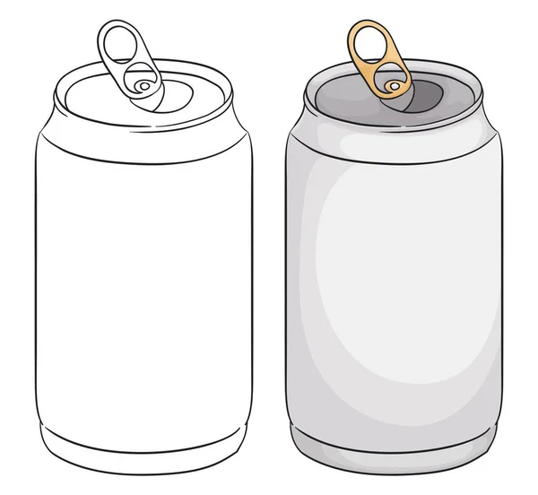 Latas Metálicas Abiertas Dos Versiones Una Blanco Negro Otra Estilo — Vector de stock