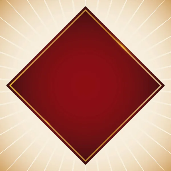 ベージュ色の上に赤いダイヤモンドの形と金色のフレームを持つ背景デザイン — ストックベクタ
