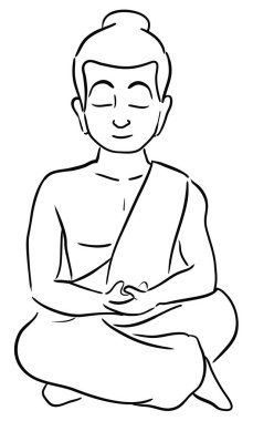 Buda 'nın ana hatlar tarzı ve beyaz arkaplan ile lotus duruşu içinde meditasyonunun huzurlu çizimi.