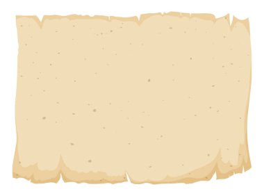 Beyaz arkaplan üzerinde izole edilmiş eski ve yırtık pırtık bir parşömen sayfası üzerinde şablon.