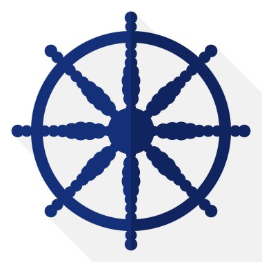 Dharma çarkı - ya da Dharmachakra sembolü düz stil ve uzun gölgede.