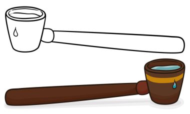 Kepçeyi suyla ayarla ve ana hatları ve çizgi film tarzını beyaz arkaplan üzerine düşür.