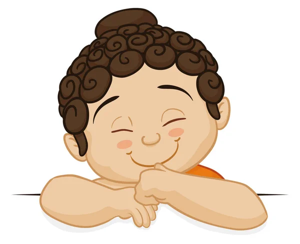Diseño Dibujos Animados Con Lindo Bebé Buda Con Dedo Boca — Archivo Imágenes Vectoriales