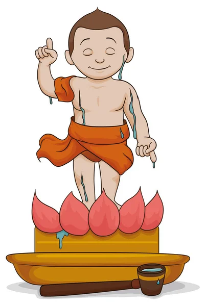 Statue Von Kinderbuddha Über Lotusblume Und Schöpfkelle Für Das Traditionelle — Stockvektor