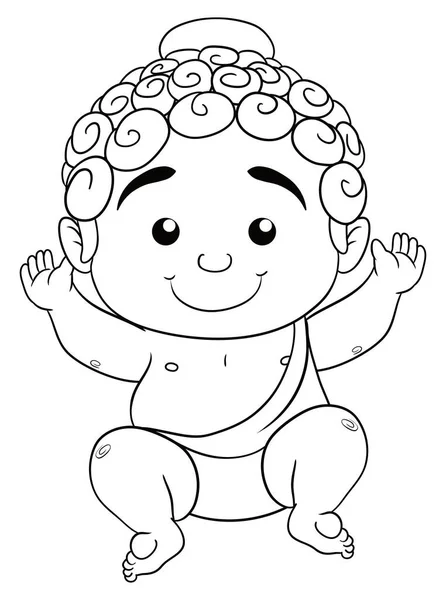 Cute Uśmiechnięte Dziecko Budda Otwartymi Ramionami Stylu Kreskówki Kolorowania Działań — Wektor stockowy