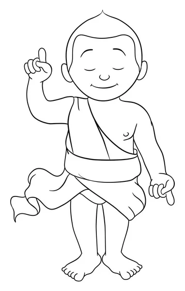 Dzieciątko Budda Kasaja Gest Palcami Wskazującymi Niebo Ziemię Wersja Zarysie — Wektor stockowy