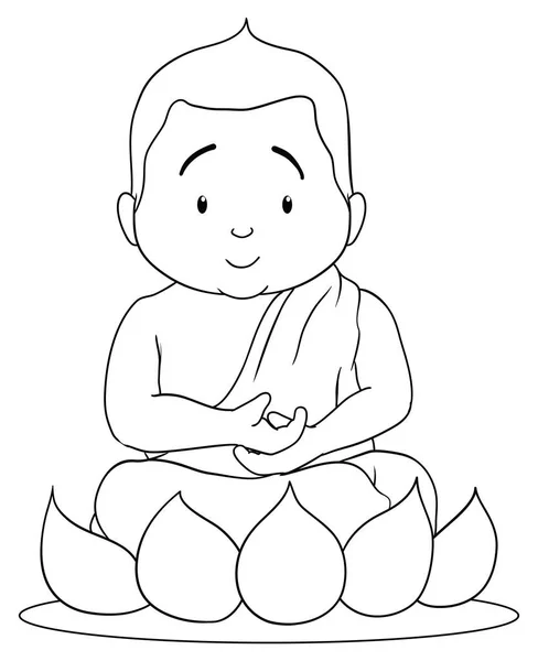 Söta Spädbarn Buddha Mediterar Över Lotus Blomma Version Tecknad Stil — Stock vektor