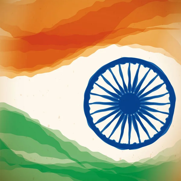 インドの旗の色とアショカチャクラのシンボルの青の絵と水彩画のストローク — ストックベクタ