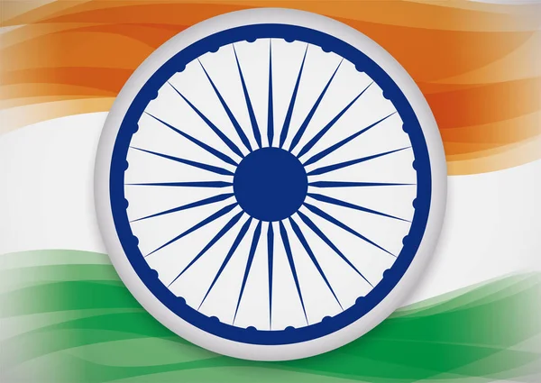 Abstrakcyjny Design Miękkimi Falami Indyjską Flagą Okrągłym Przyciskiem Kołem Ashoka — Wektor stockowy