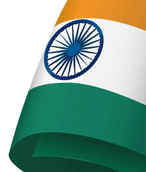 Diseño Bandera India Enrollada Cerca Con Relieve Rueda Ashoka Chakra — Vector de stock