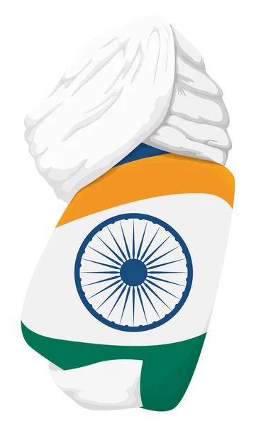 Turbante Branco Sobre Sinal Decorado Com Cores Bandeira Indiana Sobre —  Vetores de Stock