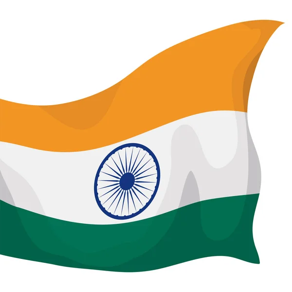 Zwaaiende Driekleurige Indiase Vlag Met Ashoka Chakra Wiel Zwaaiend Witte — Stockvector