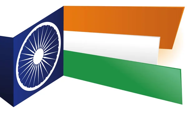 Σχεδιασμός Banner Άδεια Επιγραφή Ινδικά Χρώματα Και Ρόδα Ashoka Chakra — Διανυσματικό Αρχείο