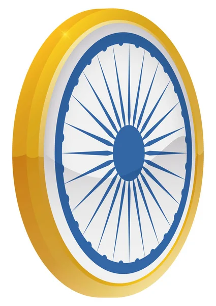Isolerad Gyllene Runda Medalj Dekorerad Med Ashoka Chakra Hjul Inuti — Stock vektor