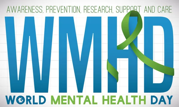 Acronym Sign World Mental Health Day Wmhd Green Ribbon Medical — Stock Vector