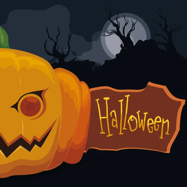 Affiche d'Halloween avec citrouille sur fond effrayant, Illustration vectorielle — Image vectorielle