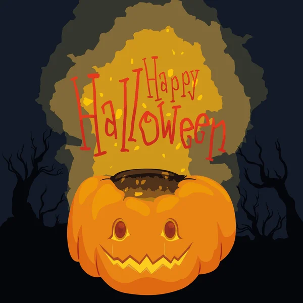 Halloween affisch med lysande pumpa på spooky bakgrund — Stock vektor