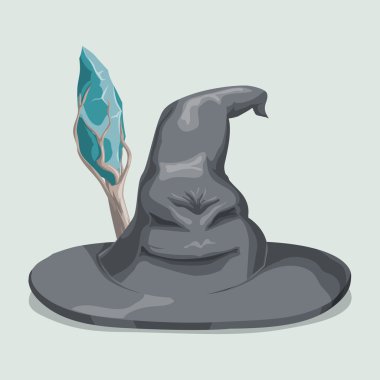 Sihirbazı sihirli şapka sihirli değnek ile vektör çizim