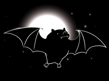 Bir yıldızlı gece dolunay vektör Illustrati ile uçan yarasa