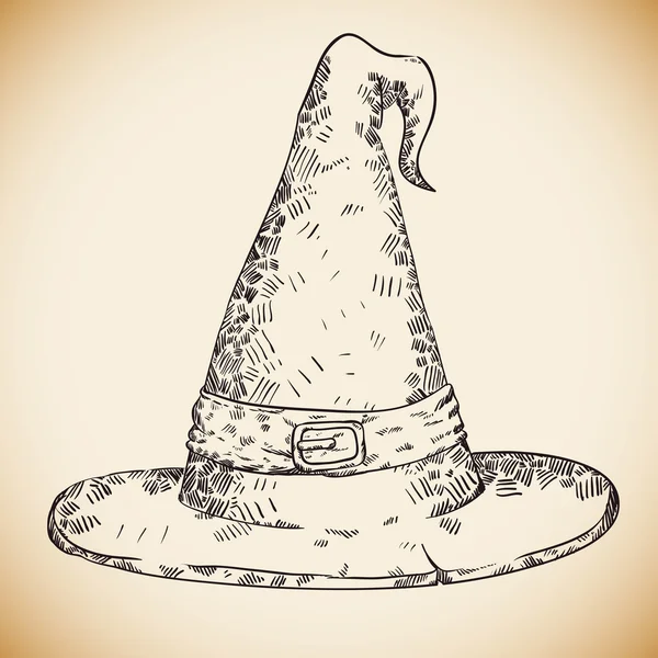 Hand Draw Realistic Witch Hat, Vector Illustration — стоковый вектор