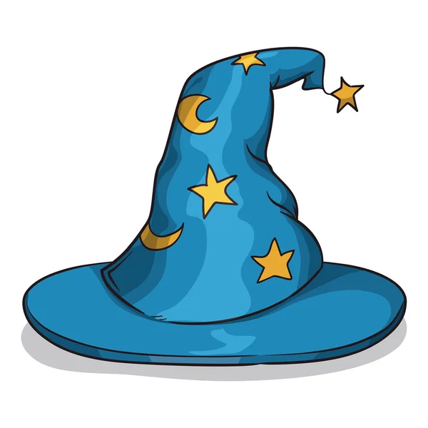 Blue Wizard Hat with Moon and Stars, Vector Illustration — Stock Vector