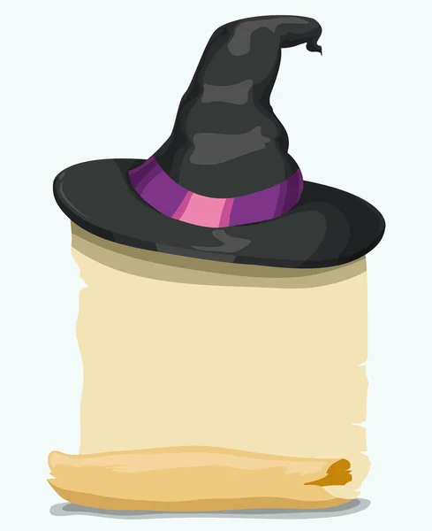 Cappello da strega con vecchio scorrimento, illustrazione vettoriale — Vettoriale Stock
