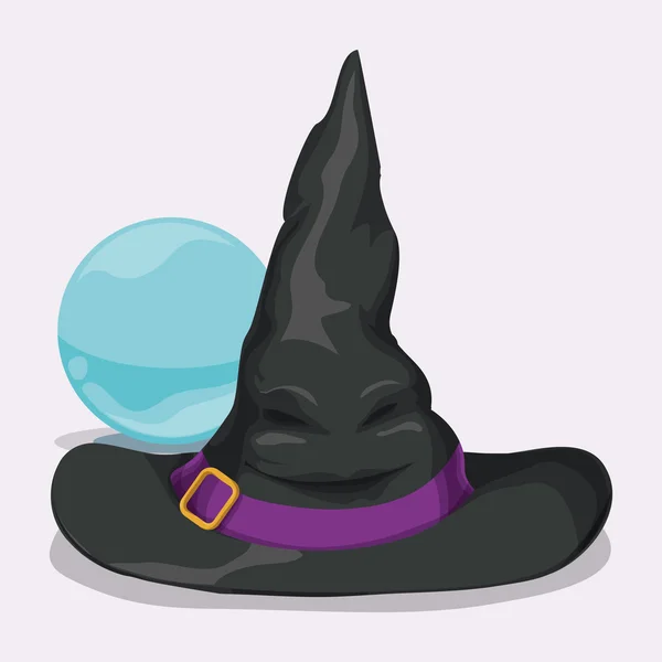 Sombrero de bruja mágica con bola de cristal, Vector Ilustración — Vector de stock