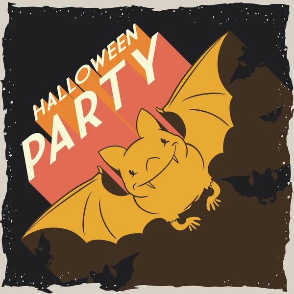 Retro Halloween Bat partij Poster, vectorillustratie — Stockvector