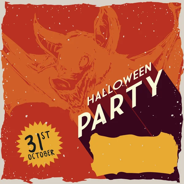 Affiche rétro Halloween avec chauve-souris réaliste en arrière-plan, vecteur — Image vectorielle