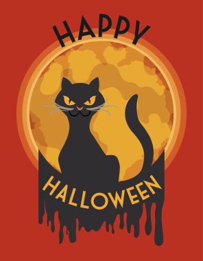 Cadılar Bayramı Poster, vektör çizim klas stilize deli kedi