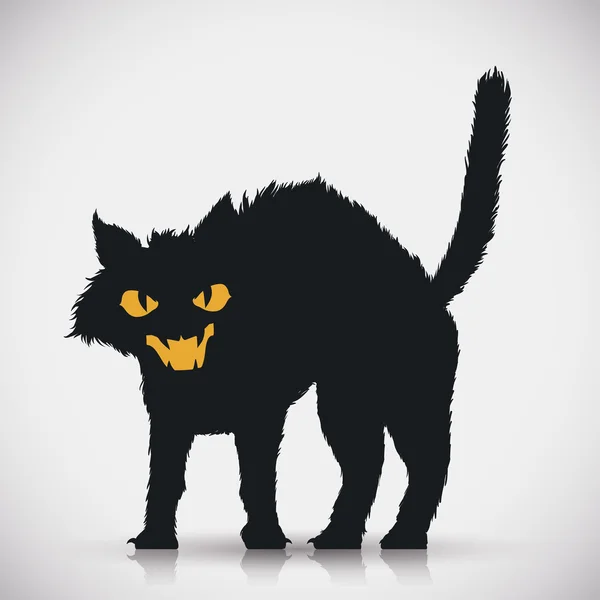 Gato negro aterrador sobre fondo blanco, ilustración vectorial — Vector de stock