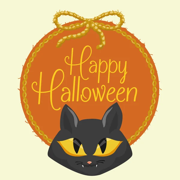 Cara de gato bonito com bola de lã de Halloween, ilustração vetorial — Vetor de Stock