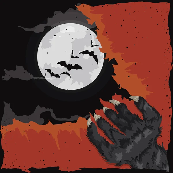 Werewolf Scratching a Crimson Old Paper, Vector Illustration — Stock Vector